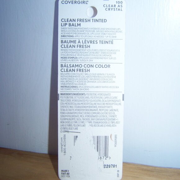 Covergirl NWT Clean Fresh Tinted Lip Balm (100 Clear as Crystal) - Picture 2 of 2